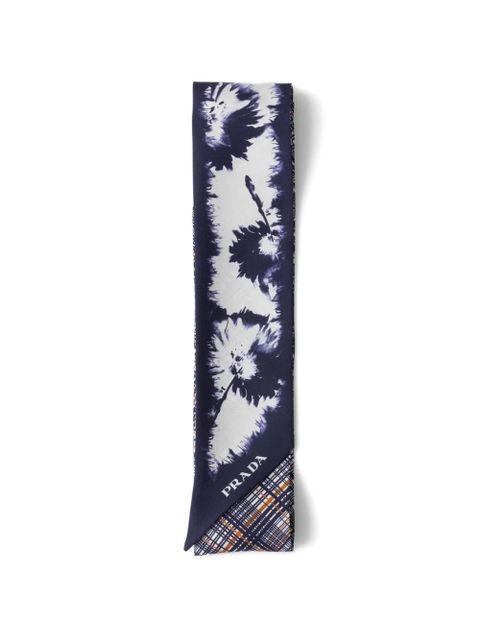 Prada printed silk twill skinny scarf - Blue - zdjęcie produktu nr 2