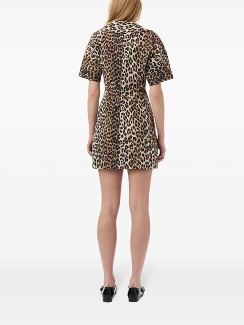 GANNI leopard-print wrap minidress - Brown