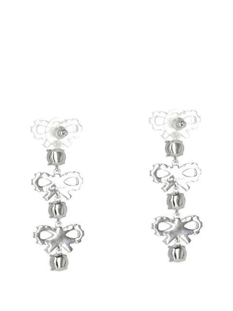 Self-Portrait crystal-embellished bow earrings - Silver