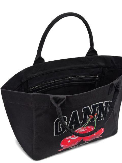 GANNI cherry print handle tote bag - Black