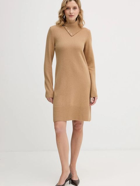 United Colors of Benetton sukienka z dodatkiem wełny kolor brązowy midi dopasowana 1444DV02F - zdjęcie produktu nr 1