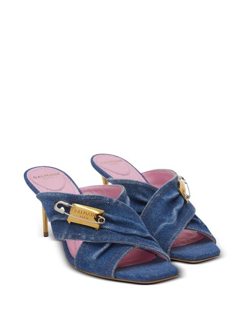 Balmain saftey-pin denim mules - Blue