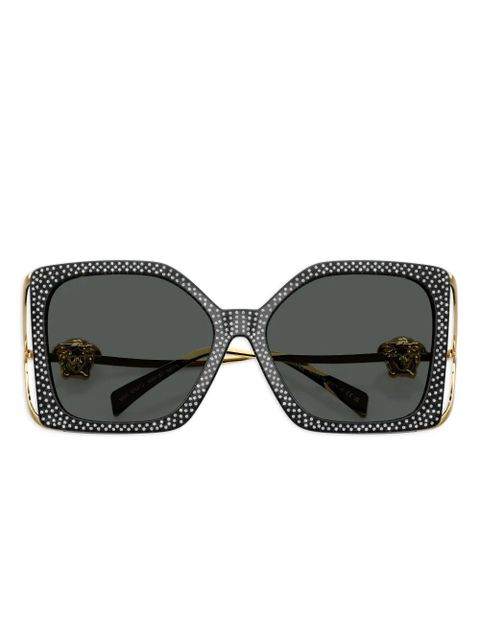 Versace Eyewear crystal-embellished square-frame sunglasses - Black - zdjęcie produktu nr 1