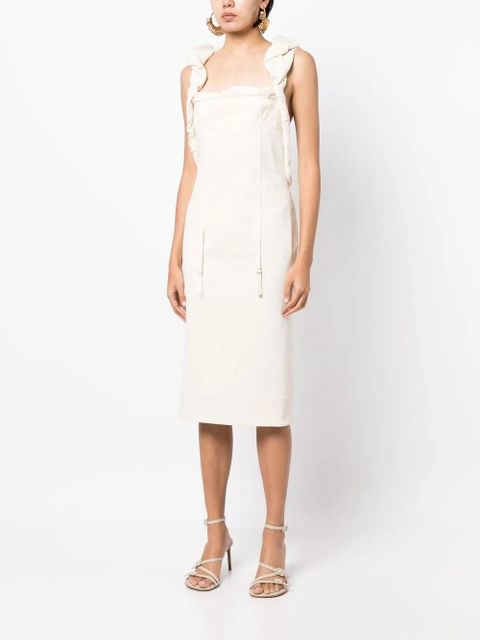 Jacquemus open-back ruffle-shoulder dress - Neutrals