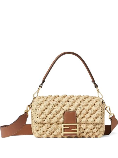 FENDI medium Baguette hazelnut-stitch raffia shoulder bag - Neutrals - zdjęcie produktu nr 1