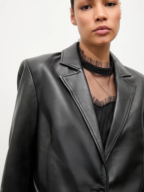 Answear.LAB marynarka skórzana kolor czarny jednorzędowa gładka