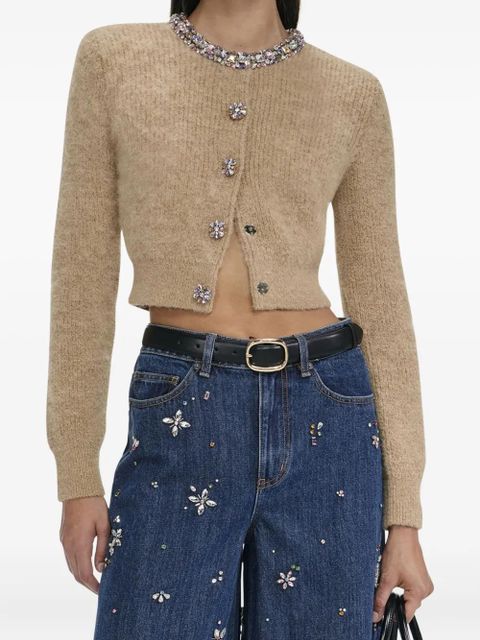 Self-Portrait jewel-embellished alpaca cardigan - Brown - zdjęcie produktu nr 1