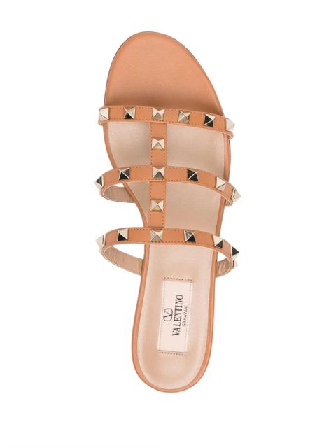 Valentino Garavani Rockstud flat leather sandals - Brown