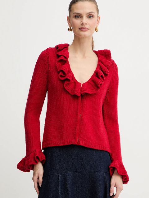 Luisa Spagnoli kardigan wełniany damski kolor czerwony ciepły 100274 - zdjęcie produktu nr 1