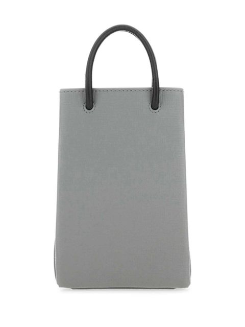 Balenciaga logo-print leather phone case - Grey