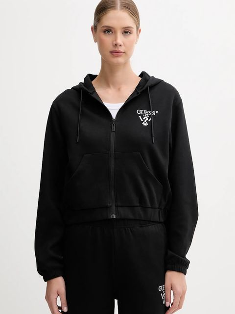 Guess bluza ROBERTA damska kolor czarny z kapturem z aplikacją V5RQ20 KC3D2 - zdjęcie produktu nr 1