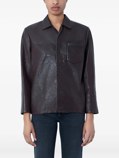 Saint Laurent textured button-down leather jacket - Brown - zdjęcie produktu nr 1