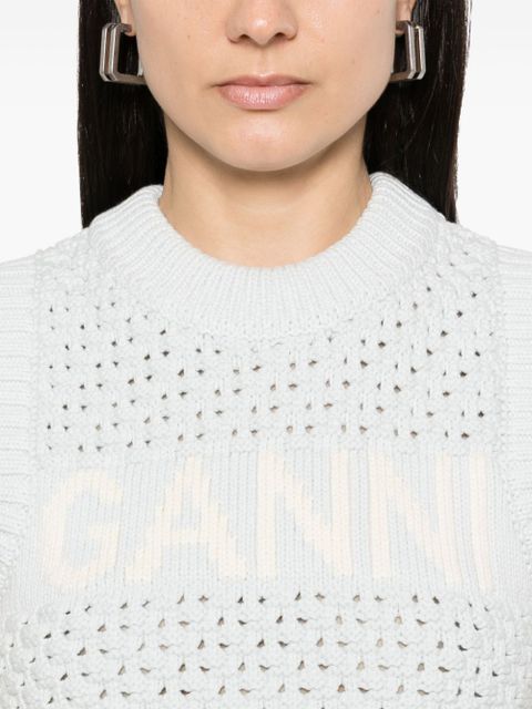 GANNI logo-intarsia vest - Blue