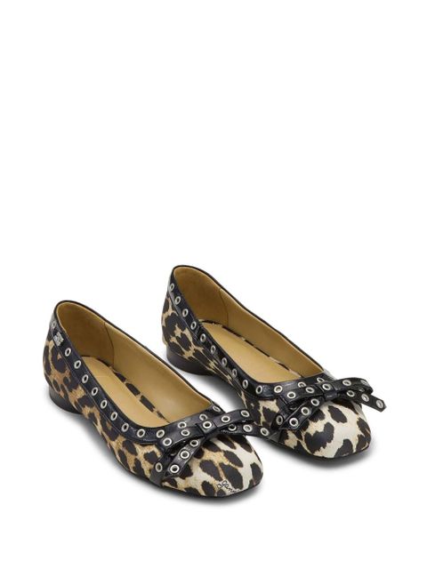 GANNI printed eyelet-detail ballet flats - Brown