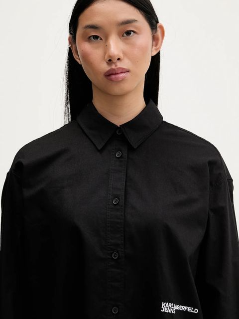 Karl Lagerfeld Jeans koszula bawełniana damska kolor czarny relaxed z kołnierzykiem klasycznym A3W11010
