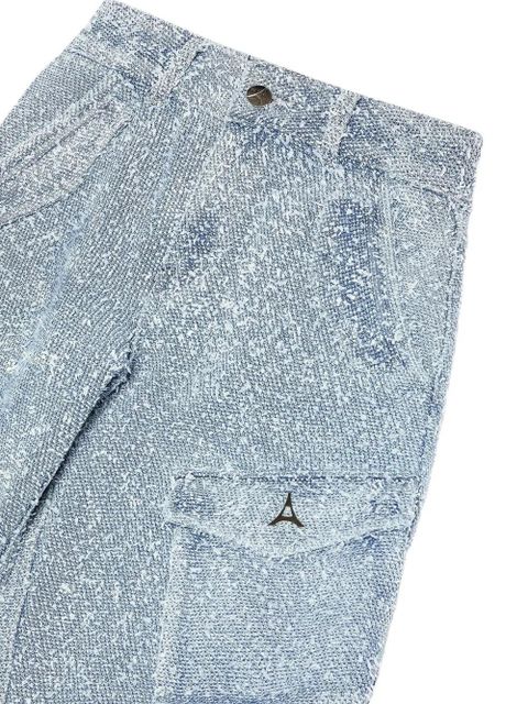 Manière De Voir Anne high-waisted bouclé denim cargo trousers - Blue