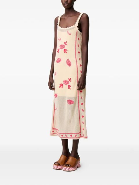 Claudie Pierlot floral-print scalloped-hem knitted dress - Neutrals