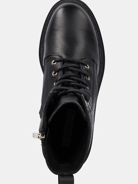 Tommy Hilfiger workery skórzane TH PLAQUE PEBBLE LACE BOOT damskie kolor czarny na platformie lekko ocieplone FW0FW08767