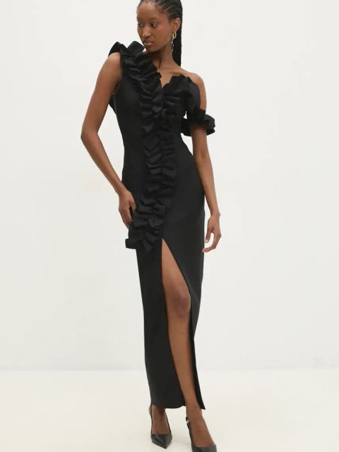 Answear.LAB sukienka kolor czarny maxi dopasowana