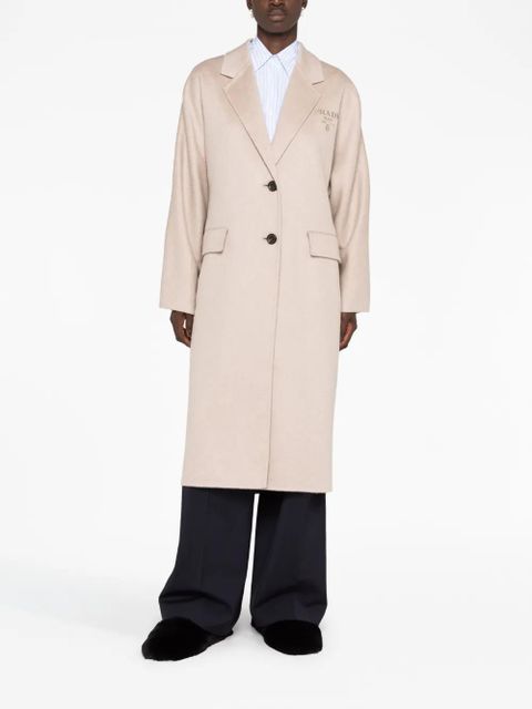 Prada logo-embroidered cashmere coat - Neutrals - zdjęcie produktu nr 2