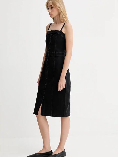 Levi's sukienka jeansowa kolor czarny midi dopasowana 0002S