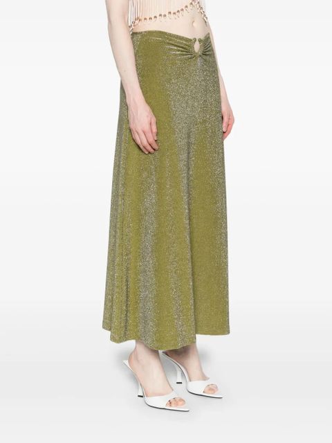 Johanna Ortiz ring-detail lurex midi skirt - Green