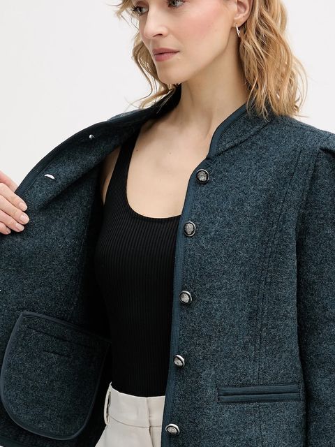 Hoss Intropia kurtka wełniana kolor turkusowy przejściowa 5432677