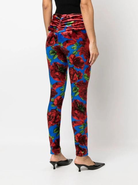 Magda Butrym rose-print velvet leggings - Blue