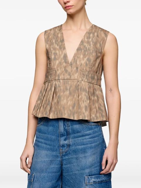 GANNI V-neck pleated blouse - Neutrals