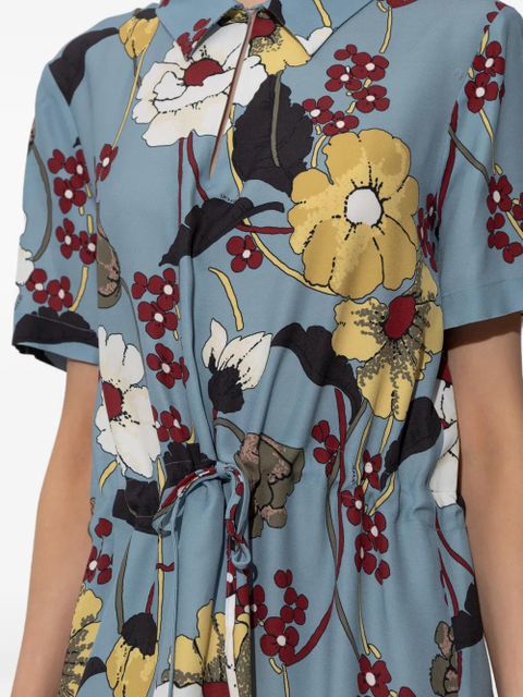 Marni floral-print drawstring midi dress - Blue