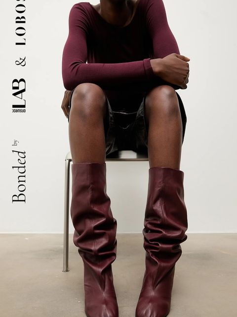 Answear.LAB kozaki skórzane kolor bordowy na słupku - zdjęcie produktu nr 1