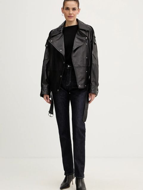 BOSS Orange ramoneska skórzana kolor czarny przejściowa 50552201 - zdjęcie produktu nr 2