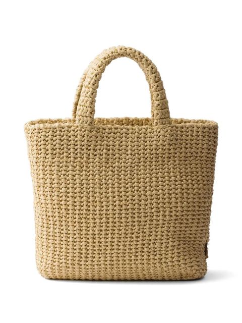 Prada small crochet tote bag - Neutrals