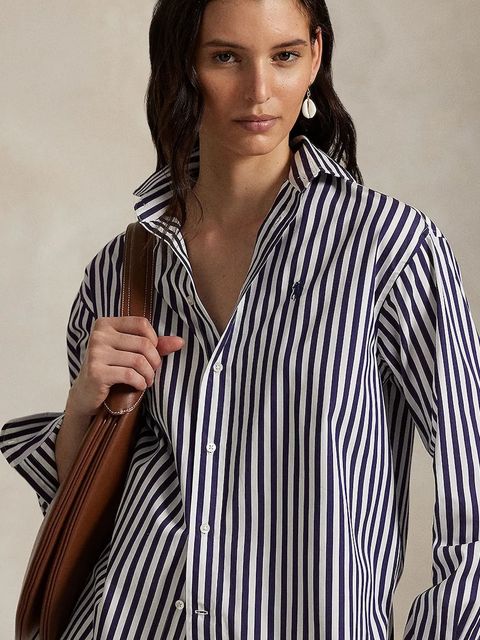 Polo Ralph Lauren koszula bawełniana damska kolor granatowy relaxed z kołnierzykiem klasycznym 211910743