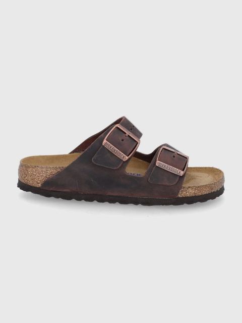 Birkenstock klapki skórzane Arizona damskie kolor brązowy 452763