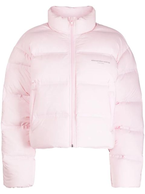 Alexander Wang reflective-logo cropped puffer jacket - Pink - zdjęcie produktu nr 1