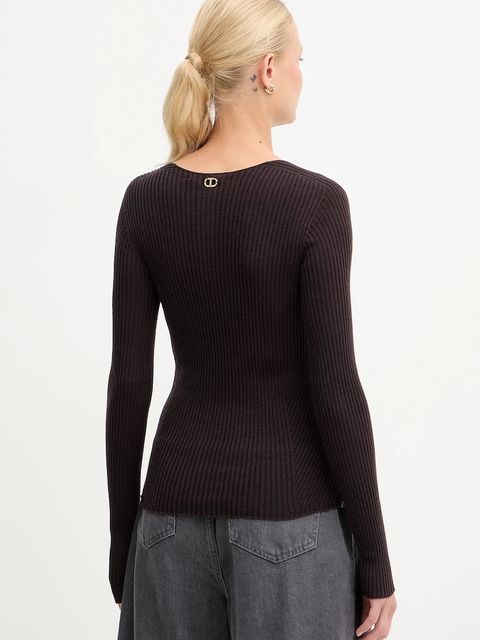 Twinset sweter wełniany damski kolor brązowy lekki 252TT3110 - zdjęcie produktu nr 2