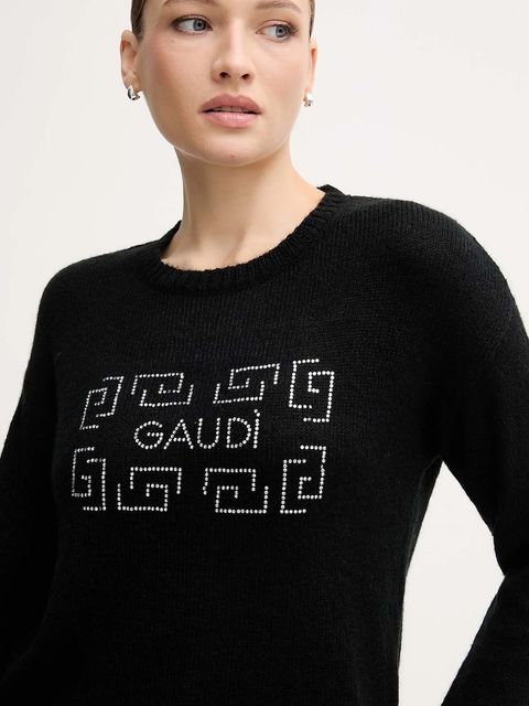 Gaudi sweter z dodatkiem wełny damski kolor czarny 521BD53009 - zdjęcie produktu nr 2