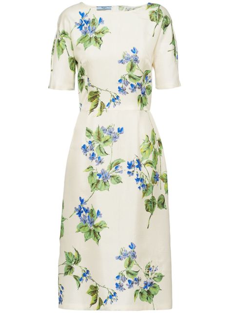 Prada floral-print twill dress - Neutrals - zdjęcie produktu nr 1