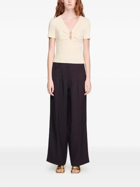 SANDRO detail V-neck T-shirt - Neutrals - zdjęcie produktu nr 2