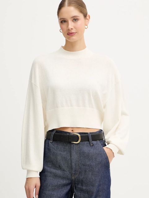 United Colors of Benetton sweter z dodatkiem wełny damski kolor beżowy lekki z półgolfem 1Y6SD2041 - zdjęcie produktu nr 1