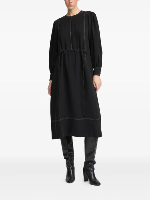 Yves Salomon drawstring-waist puff-sleeve midi dress - Black - zdjęcie produktu nr 2