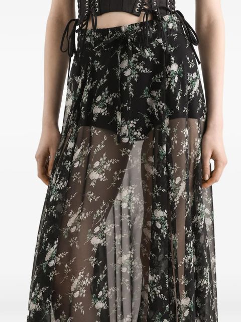 Dolce & Gabbana chiffon skirt with rose and small flower-print - Black