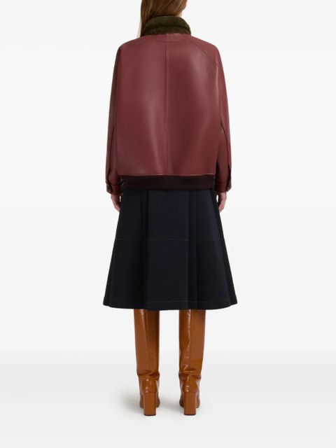 Marni collar-detail leather bomber jacket - Brown - zdjęcie produktu nr 2