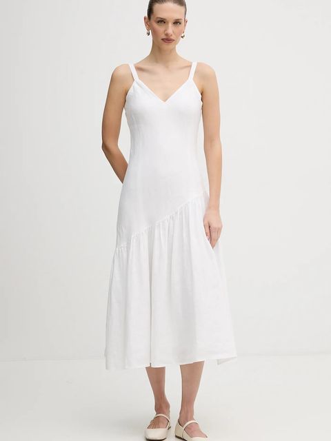 Dkny sukienka lniana kolor biały midi rozkloszowana P5JNCD88 - zdjęcie produktu nr 1