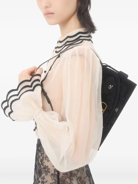 Valentino Garavani DeVain small embroidered velvet shoulder bag - Black - zdjęcie produktu nr 2