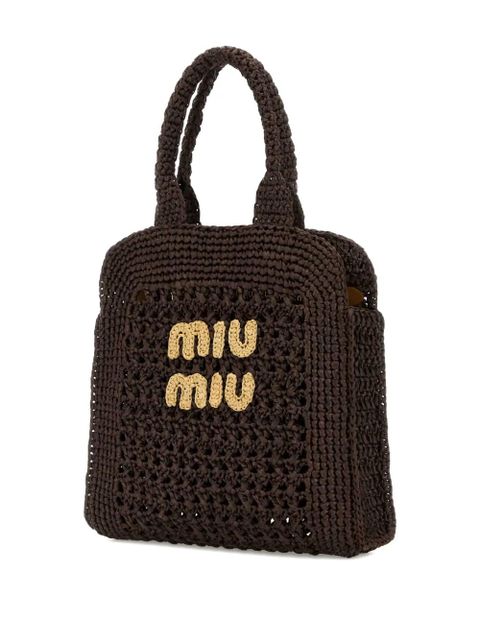 Miu Miu raffia crochet tote bag - Brown - zdjęcie produktu nr 2