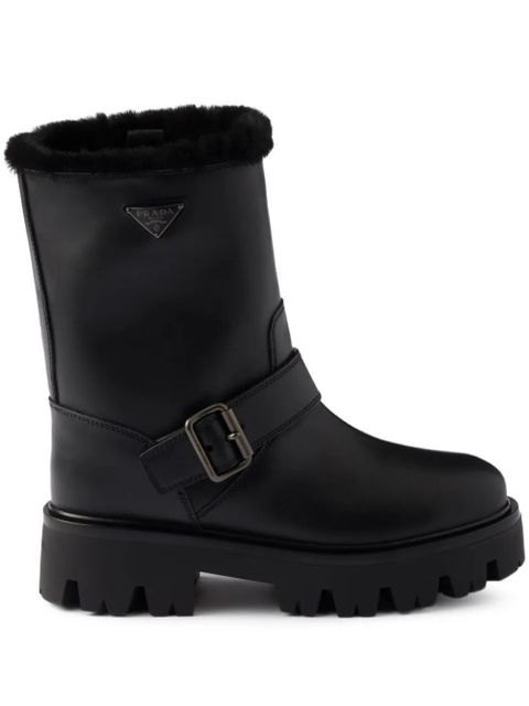 Prada buckle-fastening shearling boots - Black - zdjęcie produktu nr 1