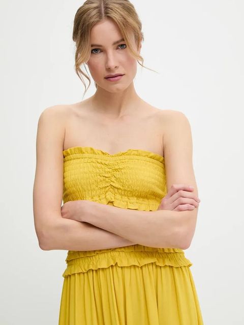 Answear.LAB sukienka z lnem kolor żółty maxi rozkloszowana