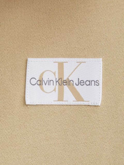 Calvin Klein Jeans bluza bawełniana damska kolor beżowy z kapturem z aplikacją J20J224063